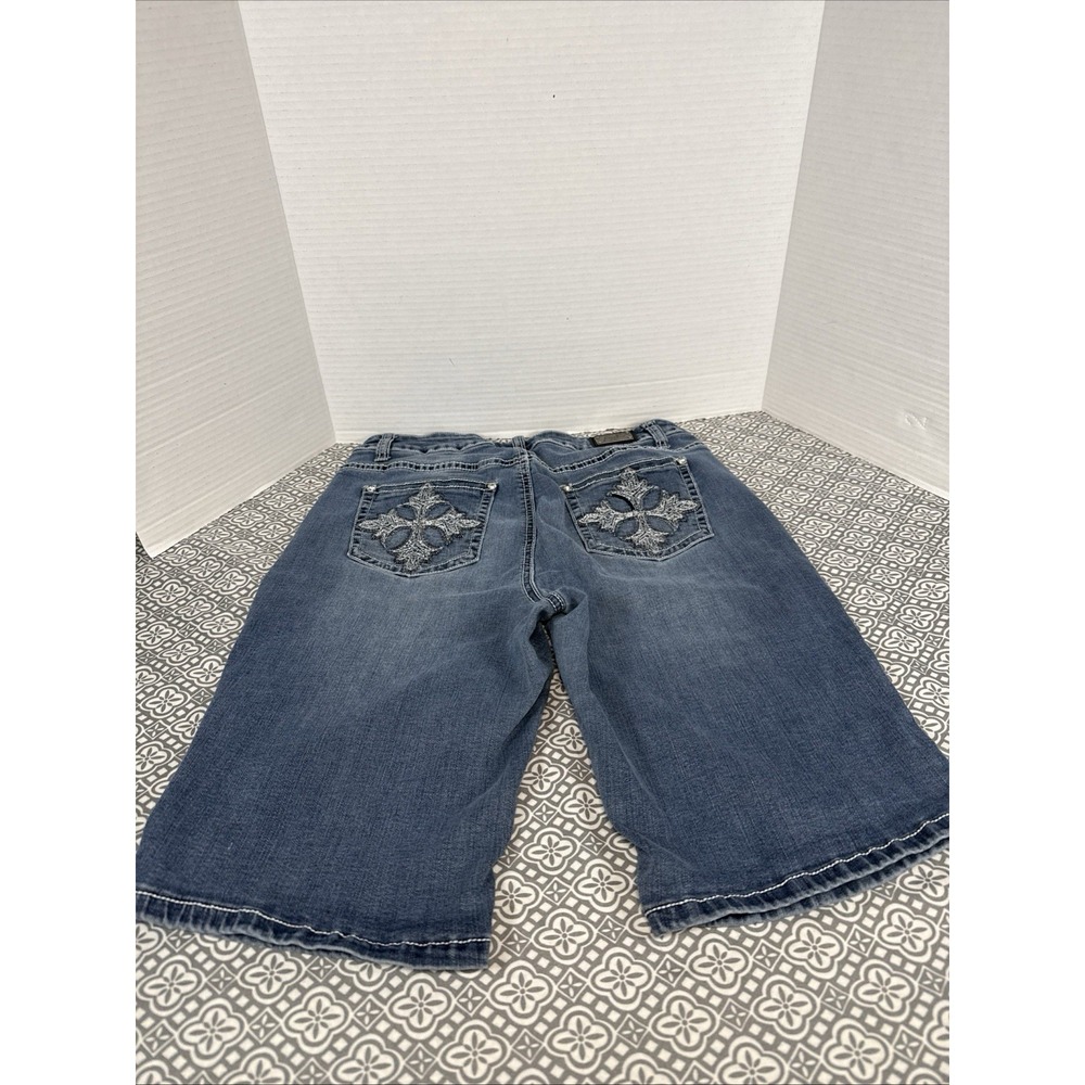 Y2K Vtg Earl Jean Denim Embroidered Bedazzled Pockets Shorts Sz 10 Ships Free